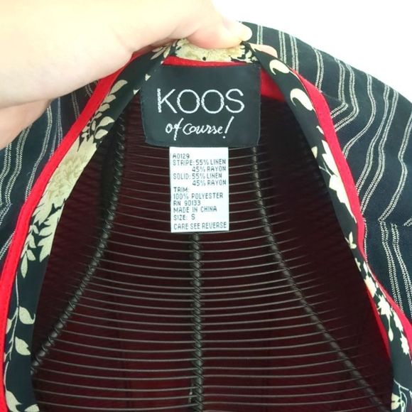 Vintage Koos of course unique red black white button down linen blazer size S - Picture 5 of 7